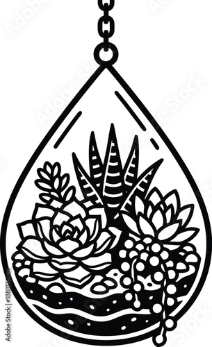 Succulent terrarium vector with green plants in glass container