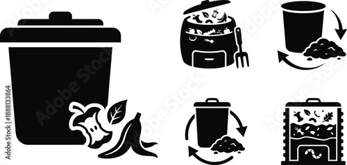 Compost bin and organic waste in flat vector style