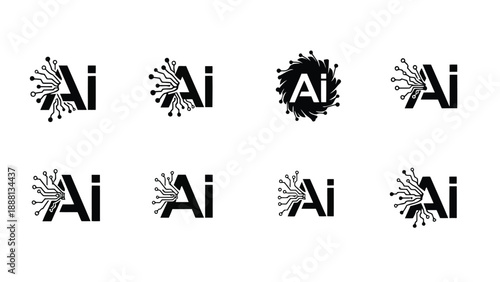 Abstract representations of artificial intelligence are showcased through stylized ai logos with integrated circuit patterns