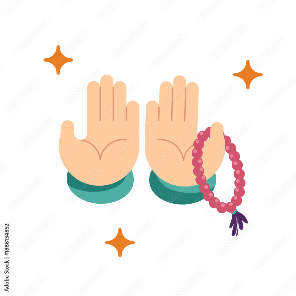 Obraz premium Muslim Prayer Hands with Tasbih Illustration for Ramadan Worship
