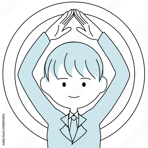 両手で丸を作る会社員のシンプルなイラスト (男性）