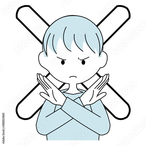 腕を交差してバツを作る人物のイラスト（男性）