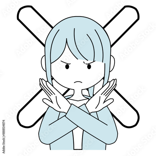 腕を交差してバツを作る会社員のイラスト（女性）