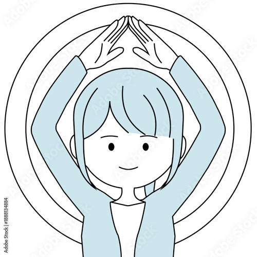 両手で丸を作る会社員のシンプルなイラスト (女性）