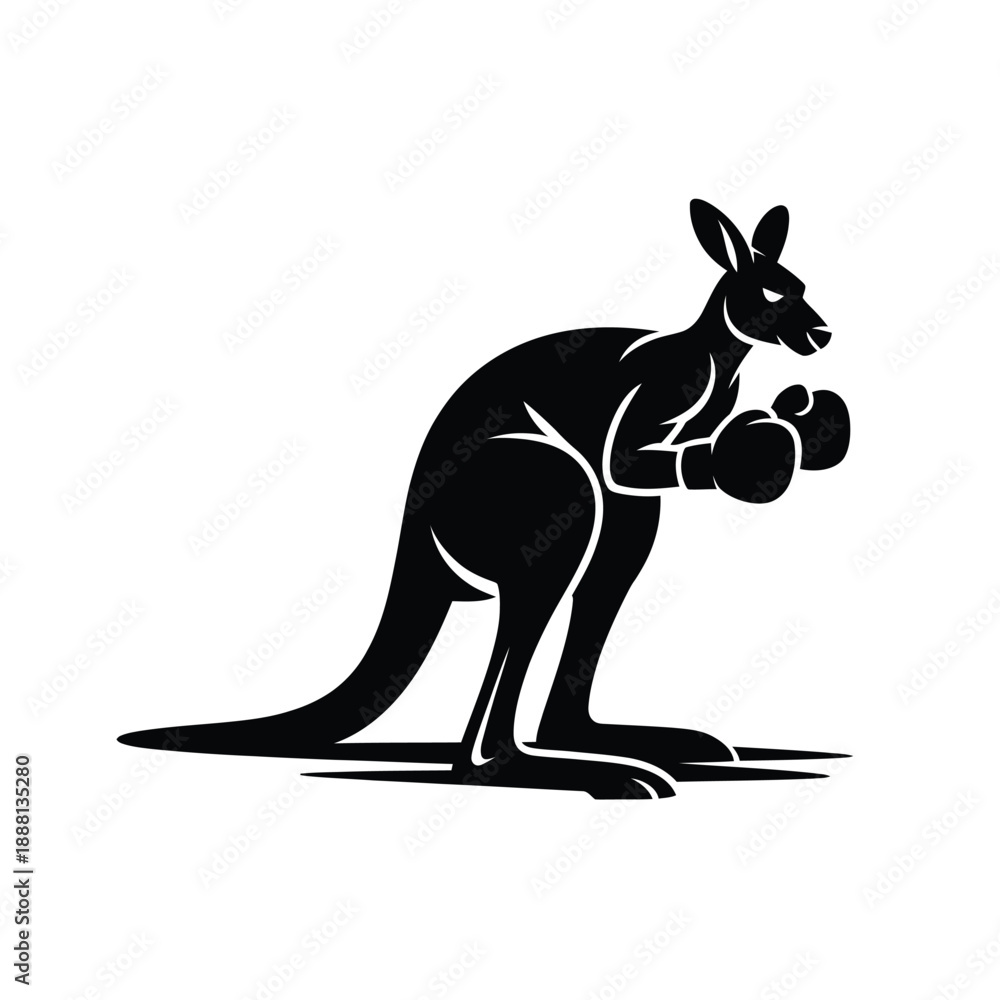 Obraz premium Silhouette of a boxing kangaroo in a fighting stance