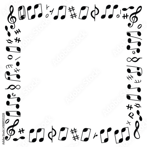 Musical notes arranged in a square frame creating a border design