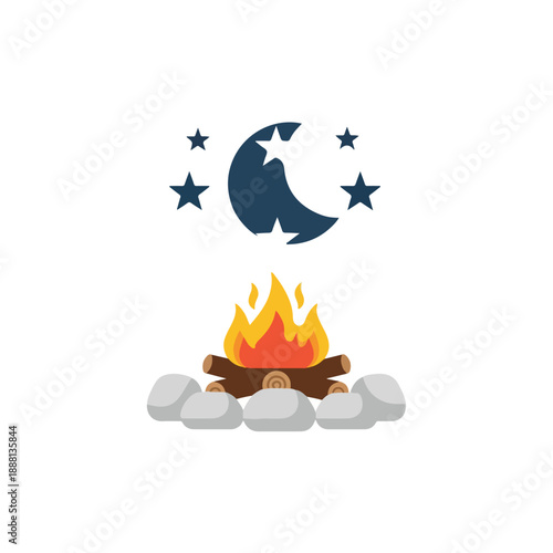 Night Campfire Smoke and Moon Stars