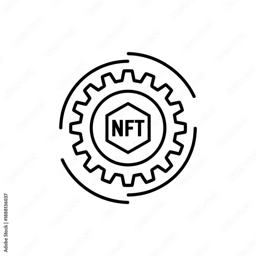 Fototapeta premium Abstract Gear Icon with NFT Text Centered Design
