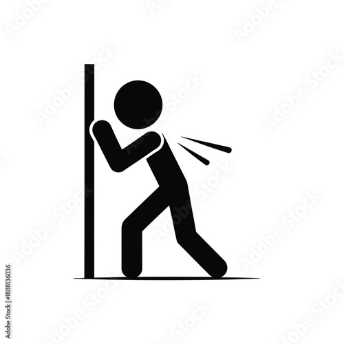 Stick figure pushing against a wall conveying effort and resistance