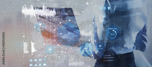 Strategic business analysis with performance indicators and management overview