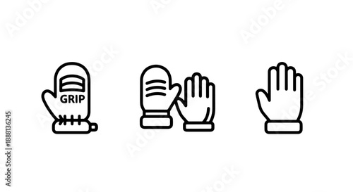 Hand Protection Icons: Insulated Mittens with Grip, Gloves, and Open Hand