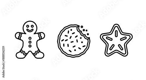 Cookie Icons: Gingerbread Man, Bitten Sugar Cookie, and Star Cookie