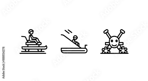 Winter Fun Icons: Sledding, Tobogganing, and Snowball Fight Character