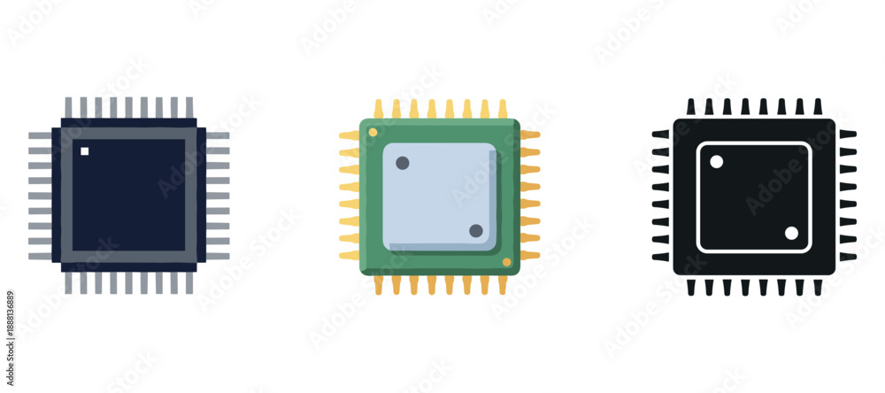 Obraz premium Set of three microchips on white background: blue, green, black