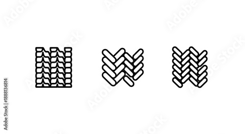 Woven fabric texture icons: herringbone pattern, braided weave, and ribbed knit detail