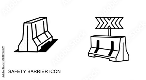 Line art illustrations of traffic safety barriers, symbolizing construction, roadwork, and security.