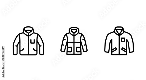 Outline icons representing jackets, including bomber, puffer, and casual styles, for winter and outdoor wear.