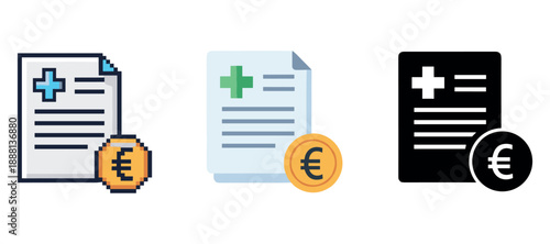 Digital medical documents and euro coins illustrations