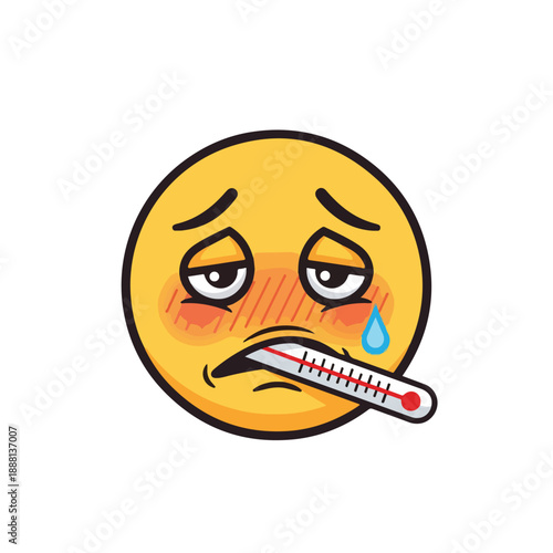 Sick Emoji with Thermometer and Tear