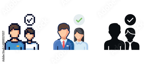 Diverse representation of business people illustrations with check marks