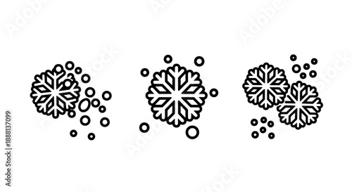 Winter theme icons: clusters of delicate snowflakes and scattered circles, perfect for Christmas, holiday, or cold weather designs.