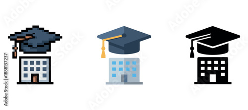 Graduation cap icons on school buildings