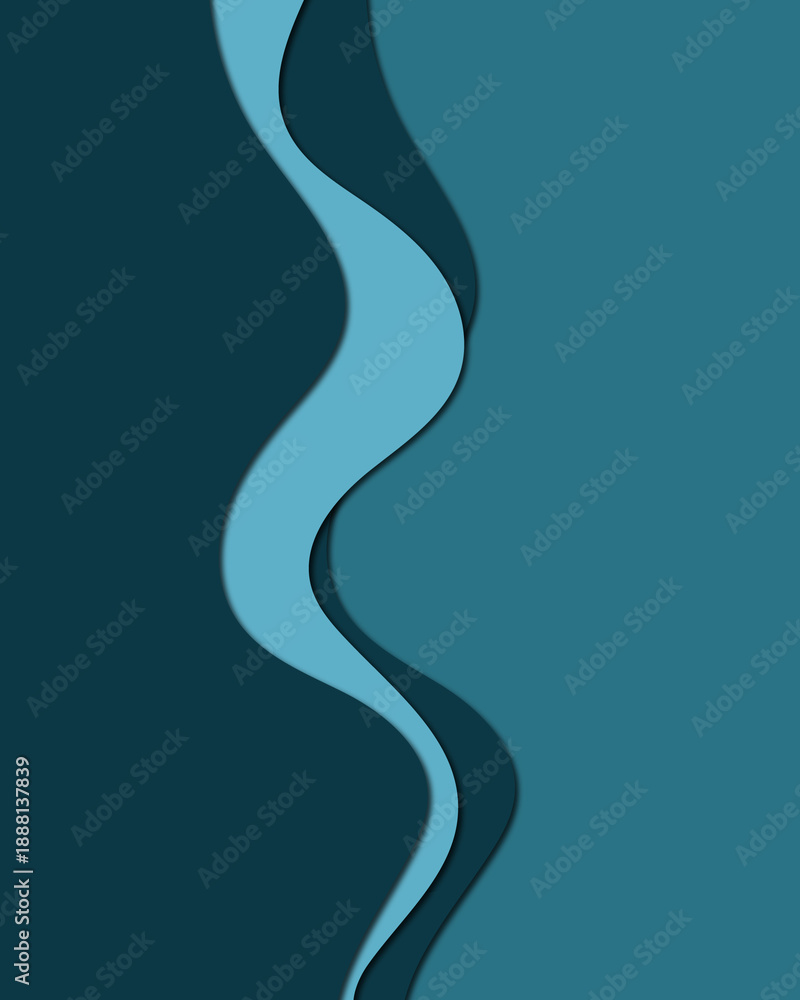 Fototapeta premium Layered wave design with central light blue curve and deep teal-blue contrast