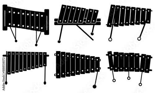 Six Different Types of Xylophones on White Background musical instrument percussion