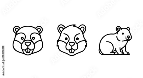 Adorable Line Art Icons of Small Rodents, Featuring Cute Hamsters or Guinea Pigs, Perfect for Pet Shops, Animal Care, and Nature Designs.