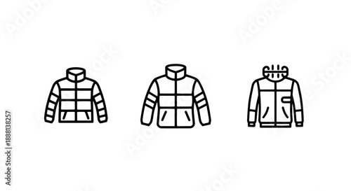 Winter Puffer Jackets and Coats: Warm Apparel for Cold Weather and Outdoor Activities in Outline Style