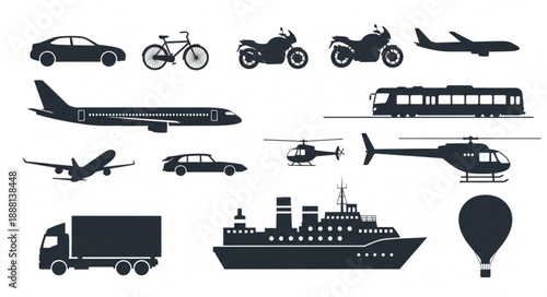 Collection of various transportation vehicles and modes of travel.