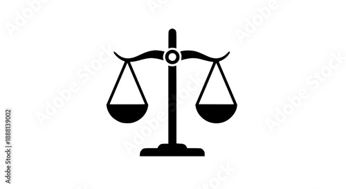 Black outline icon of a justice scale with two balanced pans, symbolizing law, fairness, and legal judgment against a white background.