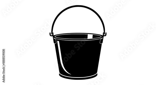 Classic black silhouette of a metal bucket with a curved handle, isolated on a white background, ready for use in a design.