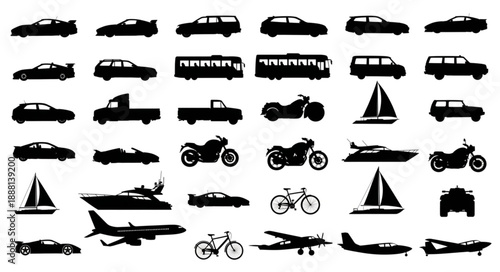 Collection of Vehicle Silhouettes Transportation Icons.