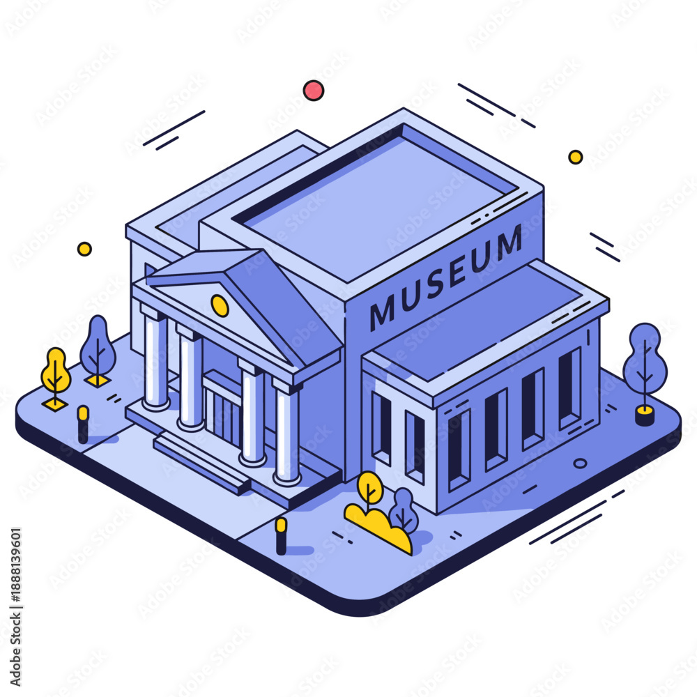 Naklejka premium Isometric illustration of a modern museum building with classical design elements. No editable stroke