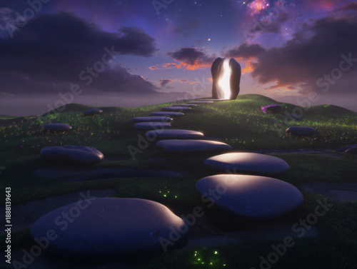 An ethereal ascent: Following moonlit stepping stones to the radiant rift beneath the galactic canopy