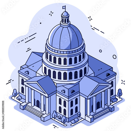 Isometric illustration of capitoline building with dome and columns. No editable stroke