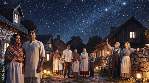 Wallpaper Mural Countryside village families under starlit night as home lights fade Torontodigital.ca