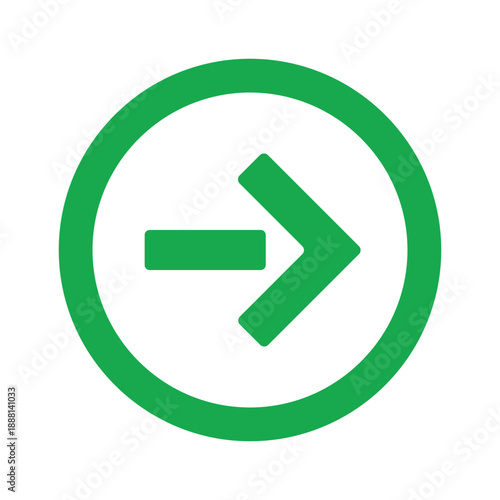 Green Right Turn Arrow Icon - Minimalist Vector Road Signal and Navigation Symbol