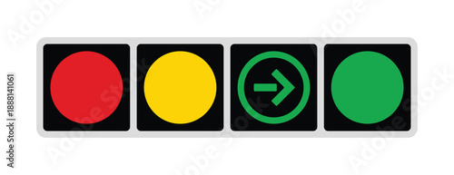 Horizontal Traffic Signal Icon - Vector Road Safety Symbol with Turn Arrow and Standard Stop-Go Indicators
