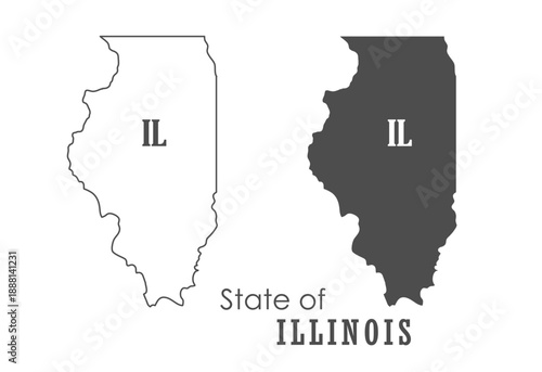 Illinois. The outline and silhouette of the state with the abbreviated abbreviation of the name. The state border. A template for the design of printed products