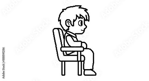 pixel art character sitting in a chair side profile attentive and focused representing learning listening and general seated activity.