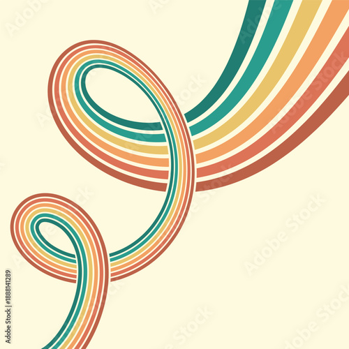 Colorful composition of parallel colored lines in the style of the 70s-80s. Abstract background for creative design