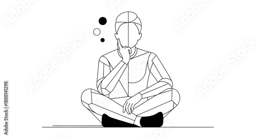 person thinking about solutions and new ideas sitting cross-legged in a calm focused and reflective state for conceptual business presentations