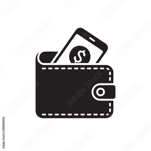digital wallet silhouette icon of mobile payment, personal finance & cashless money management