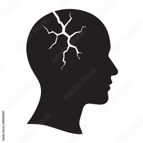 "Cracked Head Silhouette – Symbol of Mental Strain & Cognitive Disruption"