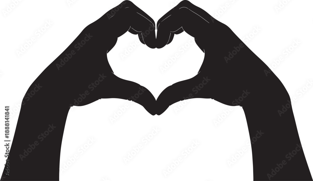 Fototapeta premium Heart Shape Hands Silhouette Isolated on White Background Vector Illustration