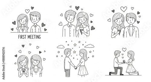 Couple Illustrations Romantic Love Heart Symbols.