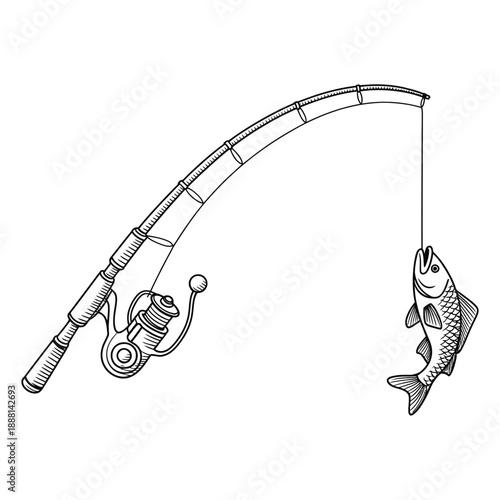 Fishing Rod with Hooked Fish line