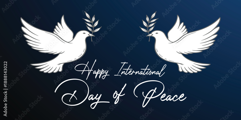 Fototapeta premium Elegant International Day of Peace banner with dove illustration and refined typography. Ideal for official greetings, organizations, social media, and peace events.